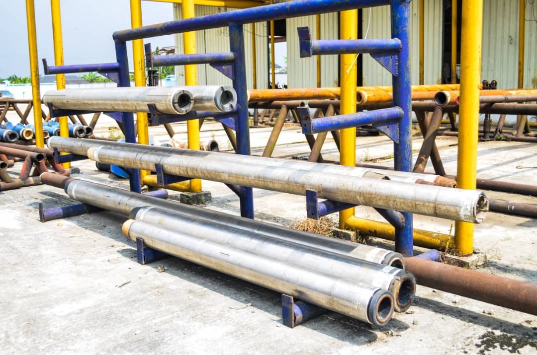 Racked casing and tubing awaiting inspection at the Reveille yard